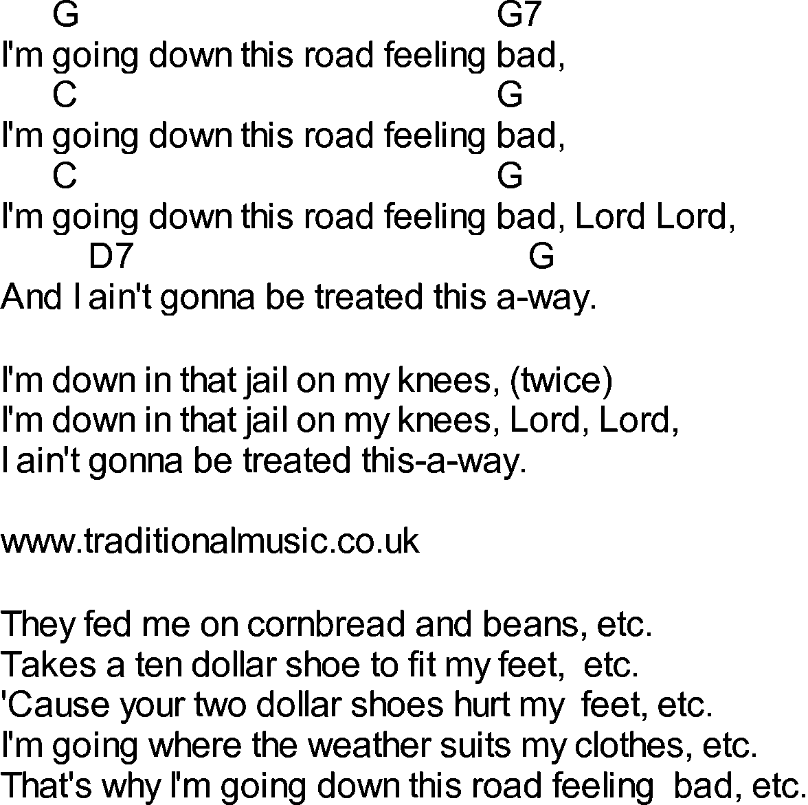 Bluegrass songs with chords - Im Going Down This Road Feeling Bad